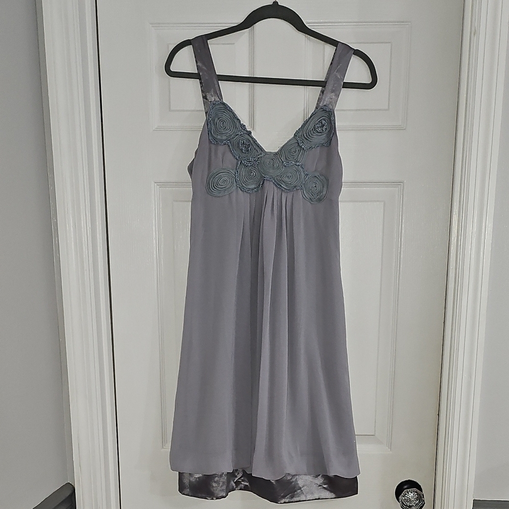 Gray Lace Trim and Floral Dress - Picture 1 of 7